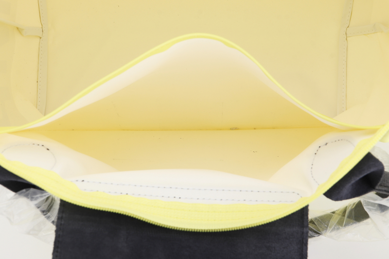 LONGCHAMP LE PLIAGE SHOPPING MODELE DEPOSE TOKYO LONGCHAMP YELLOW & WHITE NYLON, BLACK LEATHER HANDLE SILVER HARDWARE, NO DUST COVER