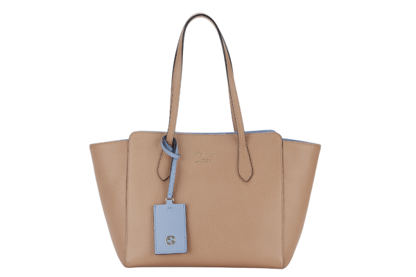 GUCCI DOLLAR SWING TOTE (354408.204991) LIGHT BROWN MINERAL BLUE CALFSKIN GOLD HARDWARE NO DUST COVER