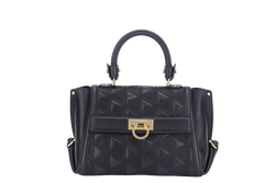 SALVATORE FERRAGAMO SOFIA TOP HANDLE MEDIUM BLACK SATCHEL LEATHER GOLD HARDWARE, WITH STRAP, NO DUST COVER