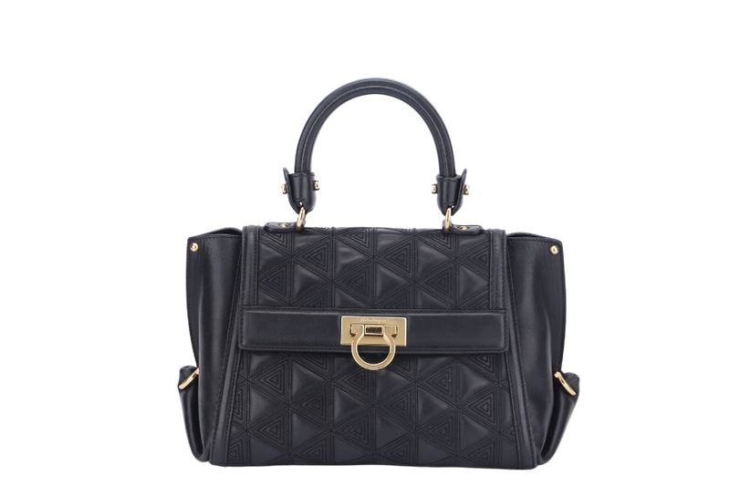 salvatore ferragamo sofia top handle medium black satchel leather gold hardware with strap no dust cover