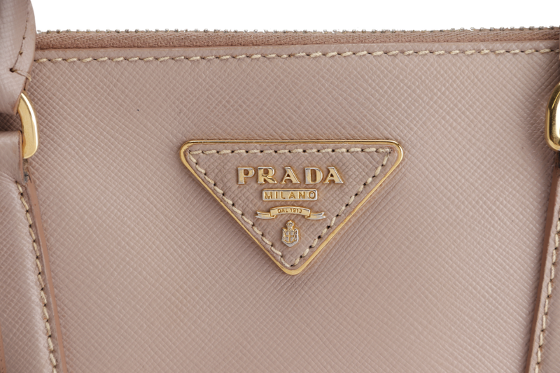 PRADA SMALL GALLERIA 2WAY USE TOTE BAG BEIGE SAFFIANO LEATHER GOLD HARDWARE WITH DUST COVER, NO CARD