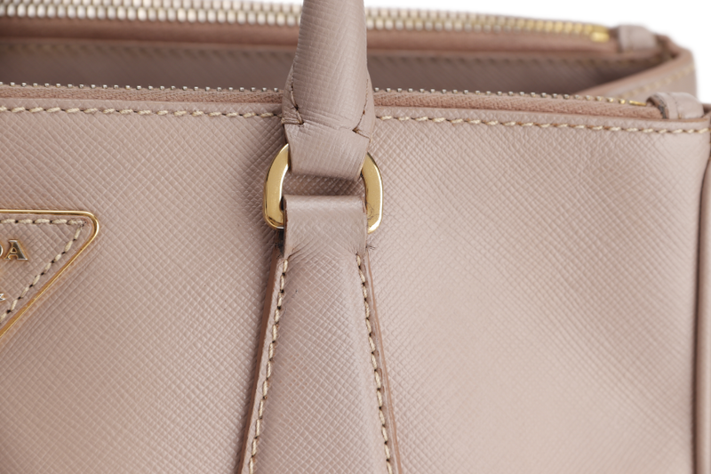 PRADA SMALL GALLERIA 2WAY USE TOTE BAG BEIGE SAFFIANO LEATHER GOLD HARDWARE WITH DUST COVER, NO CARD