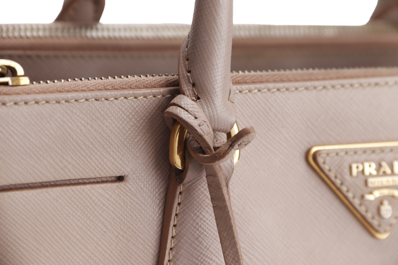 PRADA SMALL GALLERIA 2WAY USE TOTE BAG BEIGE SAFFIANO LEATHER GOLD HARDWARE WITH DUST COVER, NO CARD