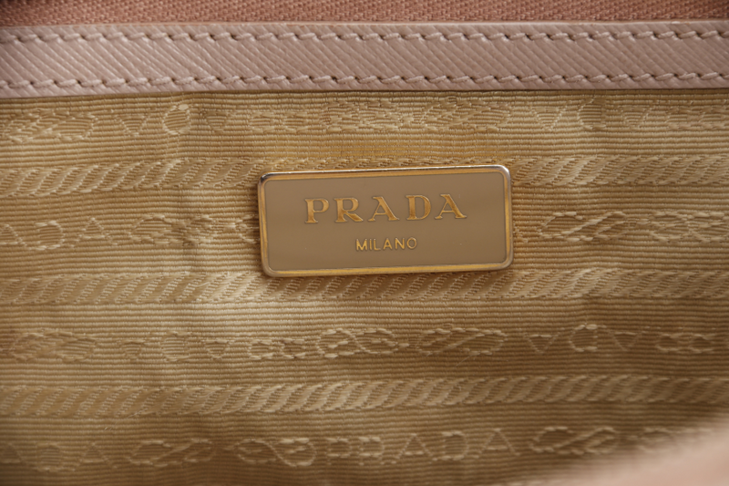 PRADA SMALL GALLERIA 2WAY USE TOTE BAG BEIGE SAFFIANO LEATHER GOLD HARDWARE WITH DUST COVER, NO CARD