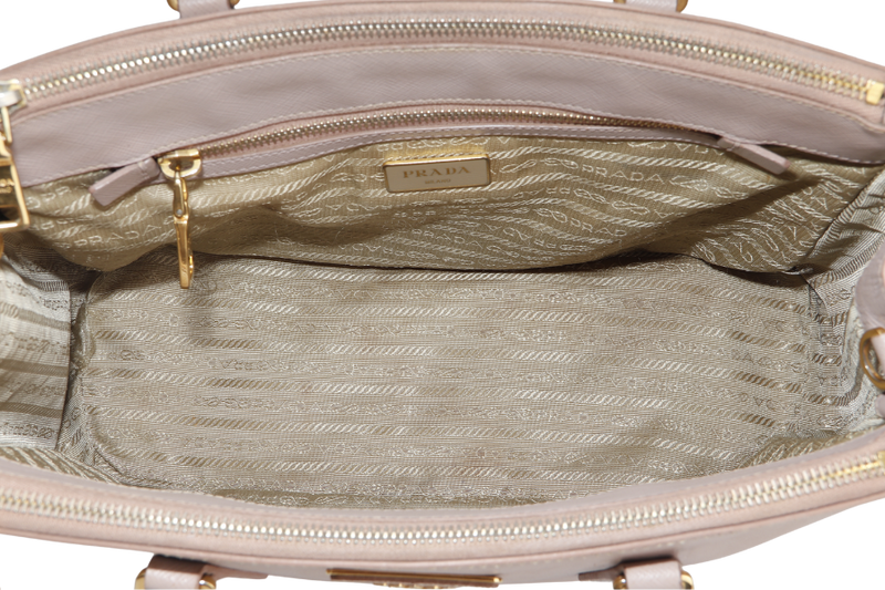 PRADA SMALL GALLERIA 2WAY USE TOTE BAG BEIGE SAFFIANO LEATHER GOLD HARDWARE WITH DUST COVER, NO CARD