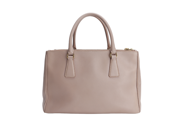 PRADA SMALL GALLERIA 2WAY USE TOTE BAG BEIGE SAFFIANO LEATHER GOLD HARDWARE WITH DUST COVER, NO CARD