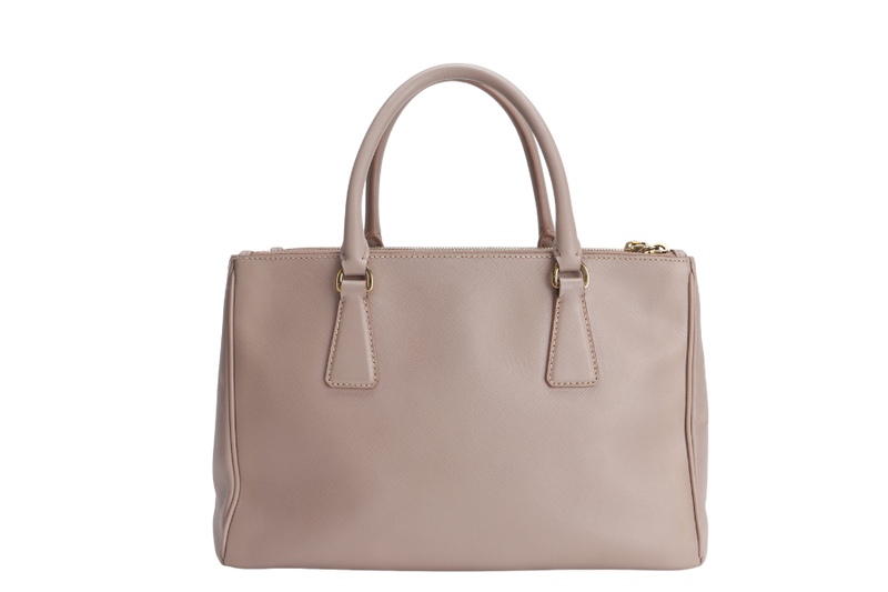 PRADA SMALL GALLERIA 2WAY USE TOTE BAG BEIGE SAFFIANO LEATHER GOLD HARDWARE WITH DUST COVER, NO CARD