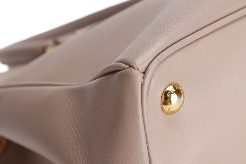 PRADA SMALL GALLERIA 2WAY USE TOTE BAG BEIGE SAFFIANO LEATHER GOLD HARDWARE WITH DUST COVER, NO CARD