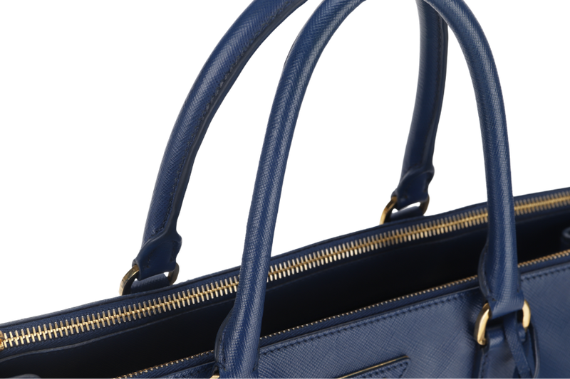 PRADA LARGE GALLERIA DOUBLE ZIP TOTE BLUE SAFFIANO LUX LEATHER GOLD HARDWARE S-N 25 WITH DUST COVER , NO CARD