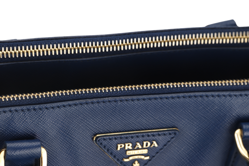 PRADA LARGE GALLERIA DOUBLE ZIP TOTE BLUE SAFFIANO LUX LEATHER GOLD HARDWARE S-N 25 WITH DUST COVER , NO CARD