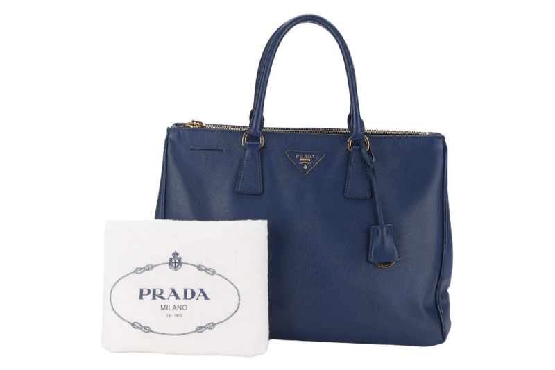 PRADA LARGE GALLERIA DOUBLE ZIP TOTE BLUE SAFFIANO LUX LEATHER GOLD HARDWARE S-N 25 WITH DUST COVER , NO CARD