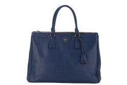 PRADA LARGE GALLERIA DOUBLE ZIP TOTE BLUE SAFFIANO LUX LEATHER GOLD HARDWARE S-N 25 WITH DUST COVER , NO CARD