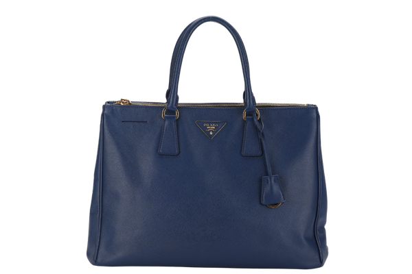 PRADA LARGE GALLERIA DOUBLE ZIP TOTE BLUE SAFFIANO LUX LEATHER GOLD HARDWARE S-N 25 WITH DUST COVER , NO CARD