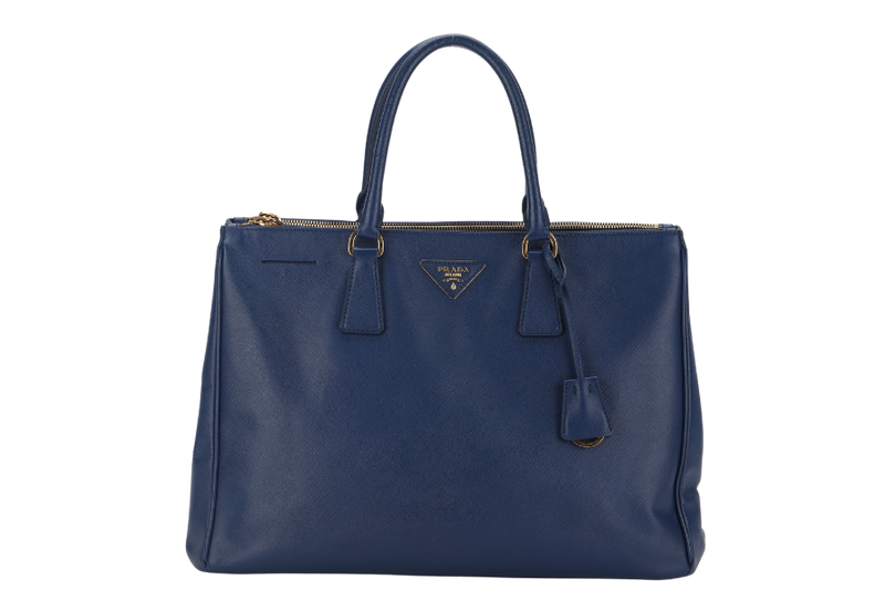 PRADA LARGE GALLERIA DOUBLE ZIP TOTE BLUE SAFFIANO LUX LEATHER GOLD HARDWARE S-N 25 WITH DUST COVER , NO CARD