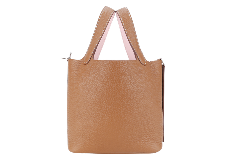 HERMES PICOTIN 18 CLEMENCE ECLAT TAURILLON GOLD ROSE SAKURA STAMP W (YEAR 2024) SILVER HARDWARE WITH LOCK&KEYS, DUST COVER, BOX AND PAPER BAG