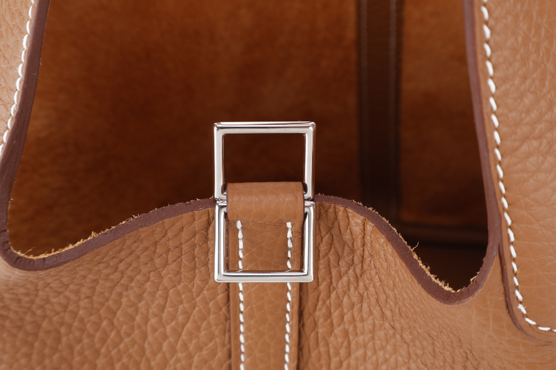 HERMES PICOTIN 18 CLEMENCE ECLAT TAURILLON GOLD ROSE SAKURA STAMP W (YEAR 2024) SILVER HARDWARE WITH LOCK&KEYS, DUST COVER, BOX AND PAPER BAG