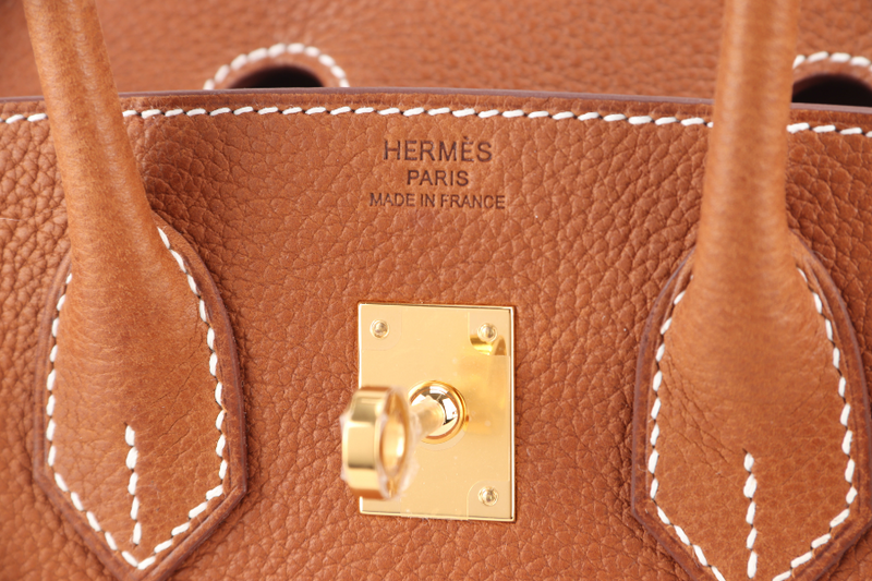 HERMES BIRKIN 25 FAUVE BARENIA FAUBOURG LEATHER STAMP K (YEAR 2025) GOLD HARDWARE WITH LOCK & KEYS, DUST COVER AND BOX