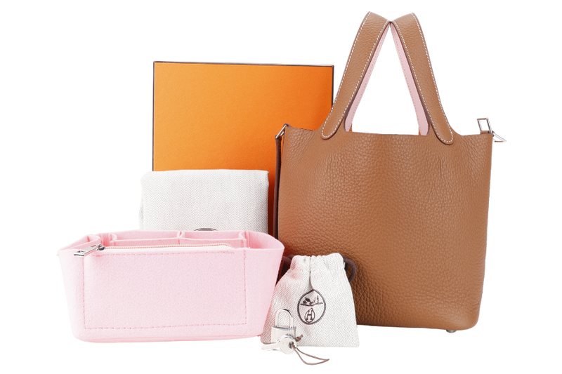 HERMES PICOTIN 18 CLEMENCE ECLAT TAURILLON GOLD ROSE SAKURA STAMP W (YEAR 2024) SILVER HARDWARE WITH LOCK&KEYS, DUST COVER, BOX AND PAPER BAG