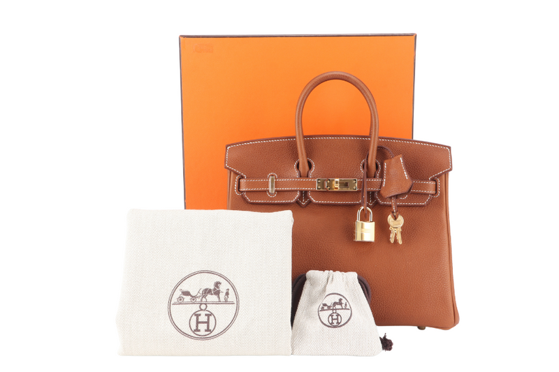 HERMES BIRKIN 25 FAUVE BARENIA FAUBOURG LEATHER STAMP K (YEAR 2025) GOLD HARDWARE WITH LOCK & KEYS, DUST COVER AND BOX