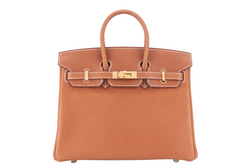 HERMES BIRKIN 25 FAUVE BARENIA FAUBOURG LEATHER STAMP K (YEAR 2025) GOLD HARDWARE WITH LOCK & KEYS, DUST COVER AND BOX