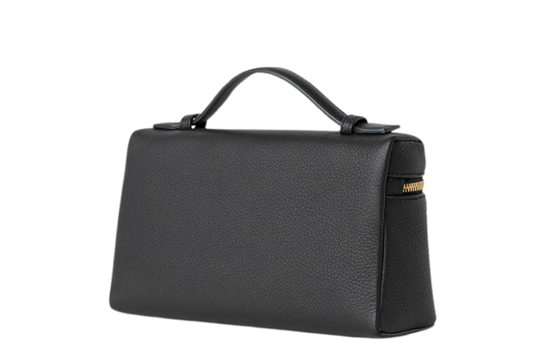 LORO PIANA EXTRA POCKET POUCH L19 BLUE BLACK COLOR CALF LEATHER GOLD HARDWARE, WITH STRAP, DUST COVER & BOX