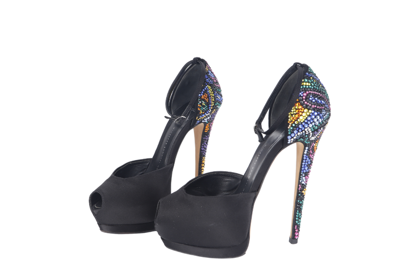 GIUSEPPE ZANOTTI HEELS BLACK SWAROVSKI CRYSTAL EVIL EYE SIZE 36