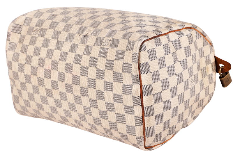 LOUIS VUITTON SPEEDY 30 (SP3130) DAMIER AZUR CANVAS GOLD HARDWARE, WITH LOCK, NO KEYS & DUST COVER