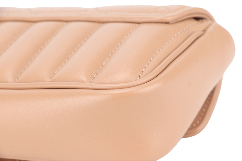 GUCCI GG MARMONT SUPER MINI BEIGE MATELASSE CHEVRON LEATHER RUTHENIUM HARDWARE WITH DUST COVER AND BOX
