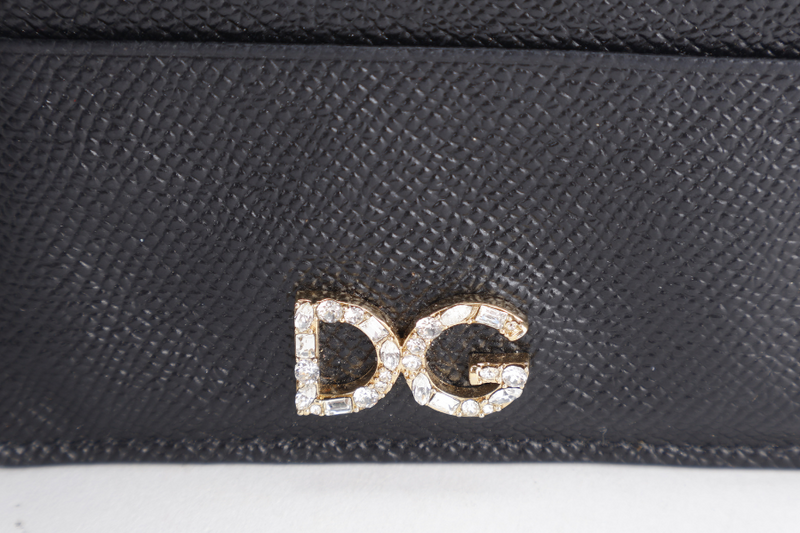 DOLCE & GABBANA BLACK GRAINED LEATHER CARDHOLDER GOLD HARDWARE WITH CARD AND BOX