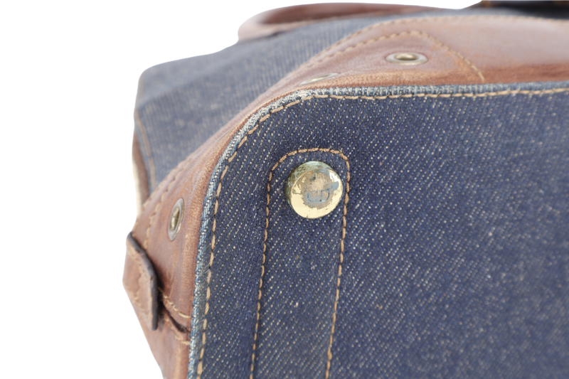 CHRISTIAN DIOR STREET CHIC TROTTER BAG BROWN LEATHER BLUE DEMIN GOLD HARDWARE NO DUST COVER