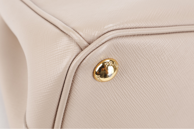 PRADA GALLERIA MEDIUM BEIGE SAFFIANO LEATHER GOLD HARDWARE WITH STRAPS AND DUST COVER