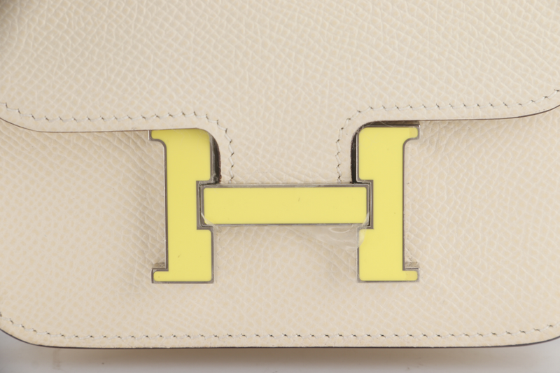 HERMES CONSTANCE SLIM NATA EPSOM WITH CITRON LAQUER HARDWARE WITH DUST COVER AND BOX