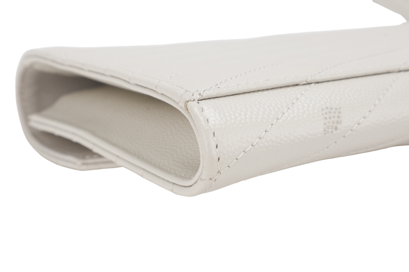 YVES SAINT LAURENT (YSL) CASSANDRE MATELASSE FLAP CLUTCH IN GRAIN DE POUDRE WHITE LEATHER GOLD HARDWARE WITH DUST COVER AND BOX