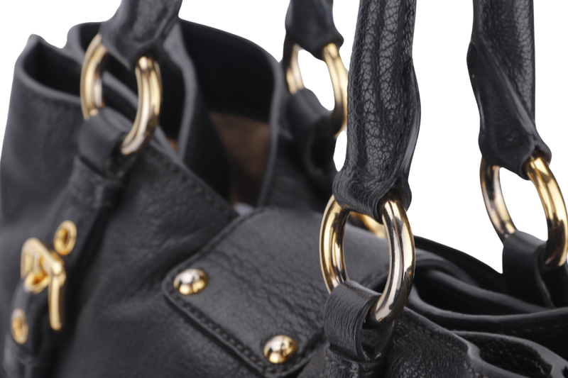 MIU MIU TOP HANDLE SHOULDER BAG BLACK LEATHER GOLD HARDWARE