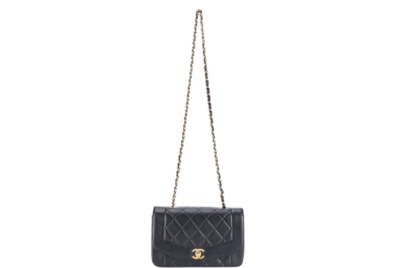 CHANEL DIANA MATELASSE SMALL(283xxx) BLACK LAMBSKIN LEATHER GOLD HARDWARE WITH DUST COVER