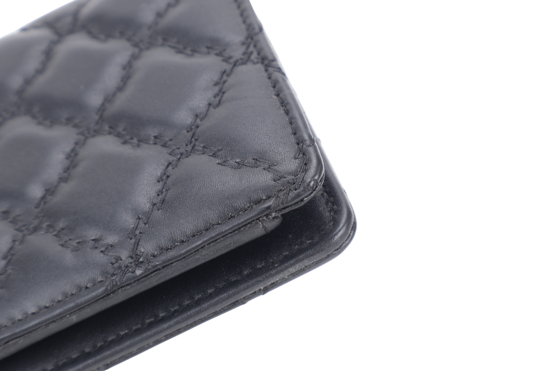 CHANEL QUILTED WALLET (2005xxxx) BLACK LAMBSKIN LEATHER SILVER HARDWARE WITH CARD AND DUST COVER