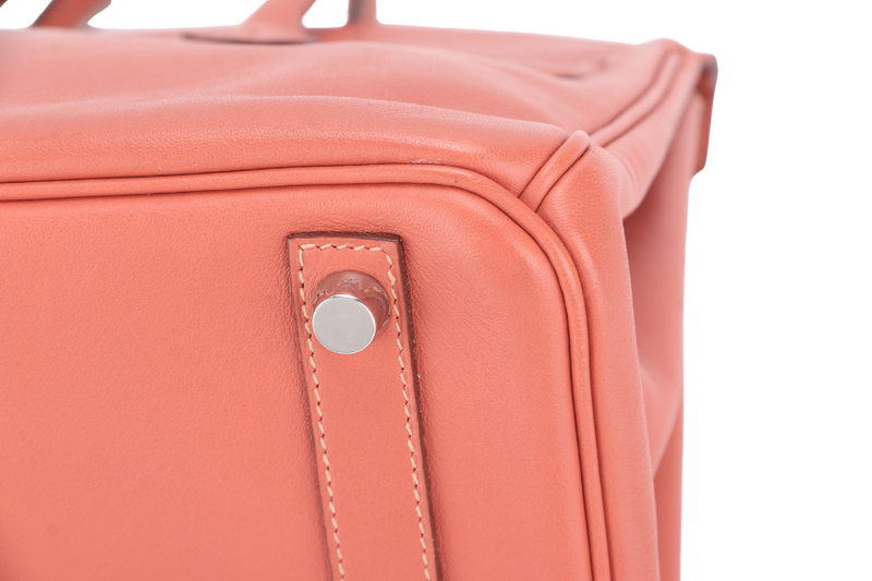 HERMES BIRKIN 25 ROSY PINK SWIFT LEATHER SILVER HARDWARE STAMP L (YEAR 2008) WITH LOCK, KEYS, NO DUST COVER