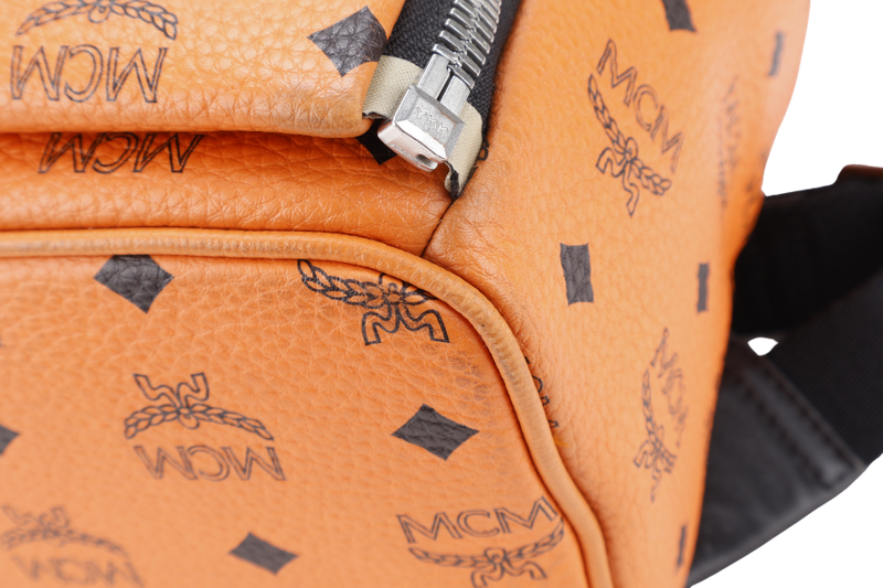MCM STARK DUAL BACKPACK ORANGE-BLACK LEATHER SILVER HARDWARE NO DUST COVER