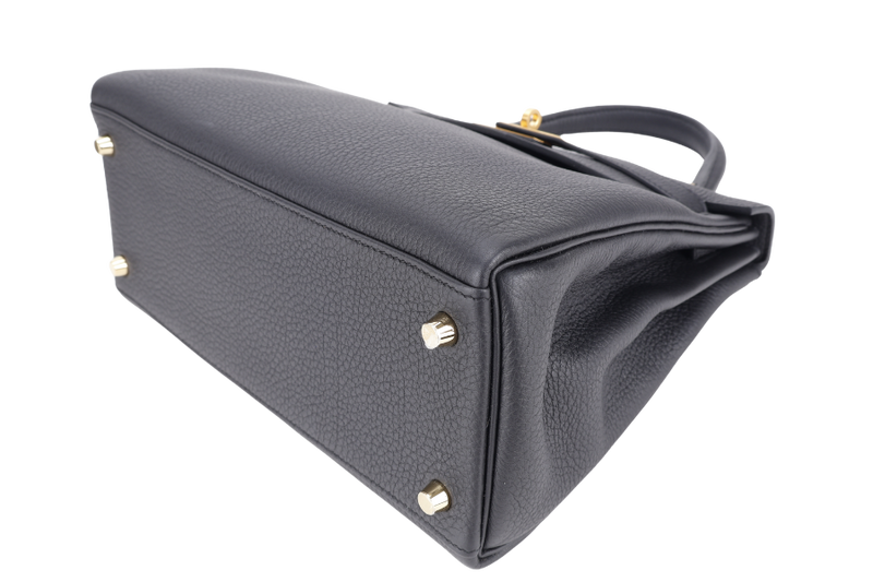 HERMES KELLY 28 BLACK TOGO BRUSHED GOLD HARDWARE STAMP K (YEAR 2025) WITH STRAPS, KEYS & LOCK, DUST COVER AND BOX