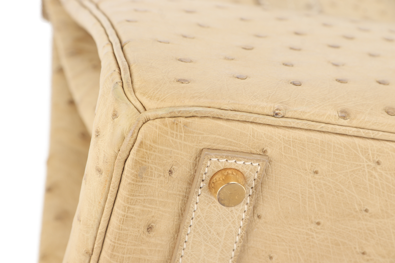 HERMES BIRKIN HAC 32 OSTRICH PARCHEMIN GOLD HARDWARE STAMP C (YEAR 1999) WITH KEYS, LOCK AND DUST COVER