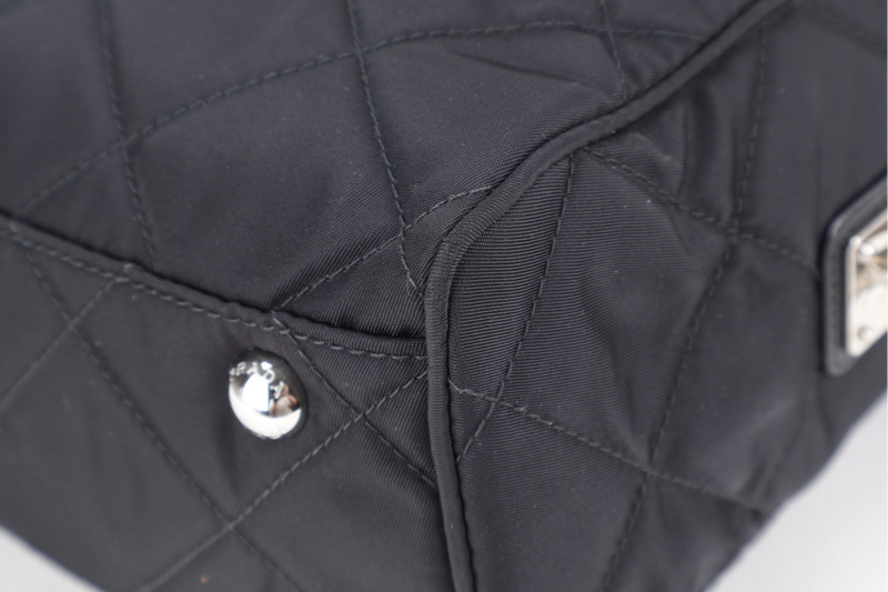 PRADA BAULETTO TESSUTO BLACK NYLON CHAIN SILVER HARDWARE WITH LOCK & KEYS AND DUST COVER