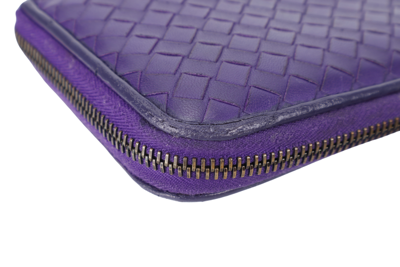 BOTTEGA VENETA LONG WALLET INTRECCIATO PURPLE LEATHER GOLD HARDWARE WITH DUST COVER AND BOX