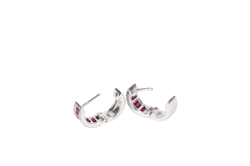 EARRINGS HOOPS 750WG WITH RUBY 3.0GM