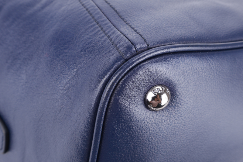 PRADA BR4998 BLUE LARGE LEATHER BOSTON BAG SILVER HARDWARE WITH KEYS & LOCK NO DUST COVER
