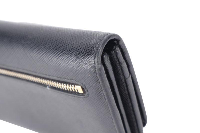 PRADA 1MH132 NERO SAFFIANO LEATHER WALLET GOLD HARDWARE WITH CARD NO DUST COVER