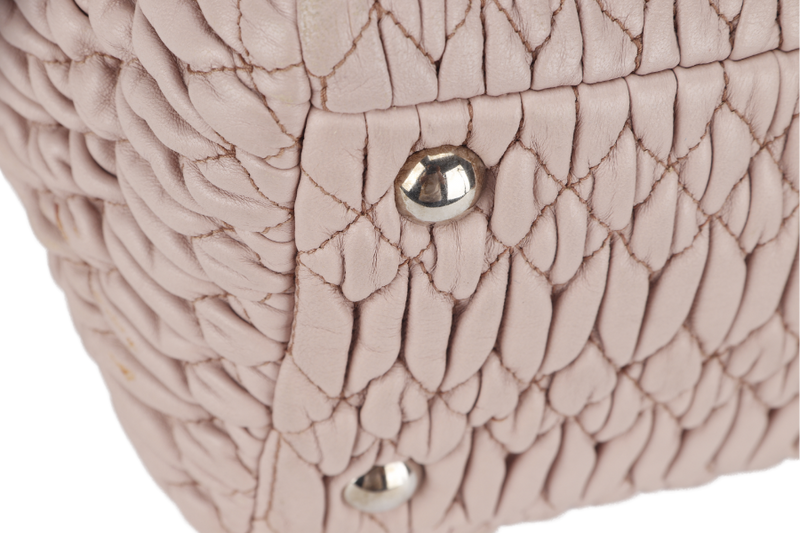 MIU MIU PINK MATELASSE NAPPA LEATHER CRYSTAL TOTE SILVER HARDWARE WITH CRYSTAL AND LEATHER STRAP