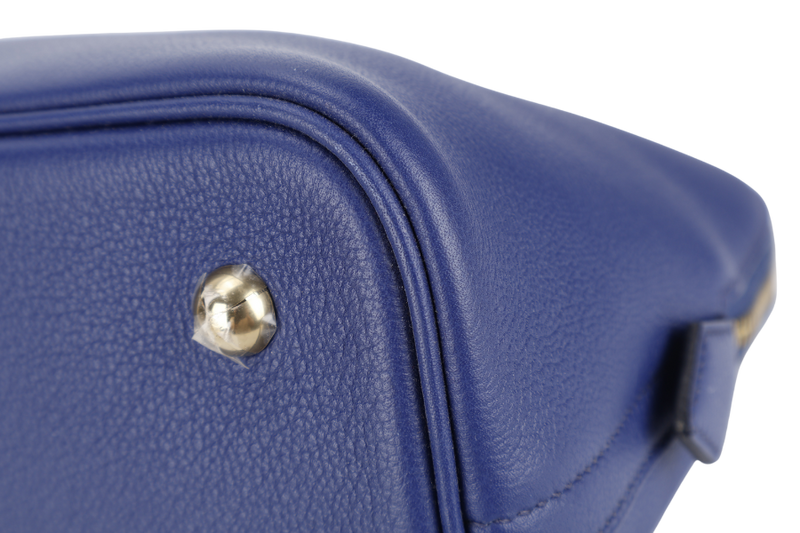 HERMES BOLIDE 1923 STAMP C (2018) BLUE ELECTRIC NOVILLO LEATHER GOLD HARDWARE WITH KEYS, LOCK, STRAPS, DUST COVER AND RAIN COAT