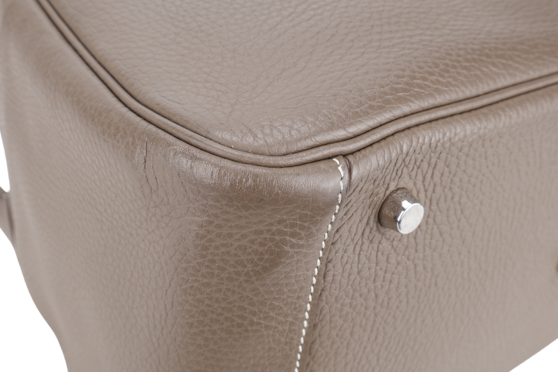 HERMES LINDY 34 STAMP R SQUARE (YEAR 2014) ETOUPE CLEMENCE LEATHER SILVER HARDWARE WITH DUST COVER