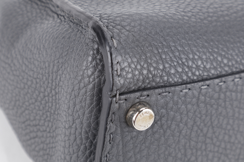 FENDI PEEKABOO ISEEU MEDIUM GREY LEATHER SILVER HARDWARE WITH STRAPS, DUST COVER AND RAINCOAT
