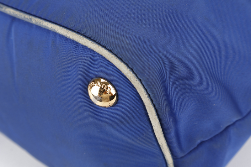PRADA BR4997 SHOULDER TOTE BAG BLUETTE TESSUTO SAFFIANO GOLD HARDWARE WITH CHARM, CARD AND NO DUST COVER
